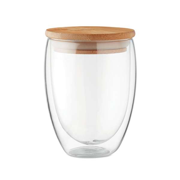 Double wall glass with bamboo lid