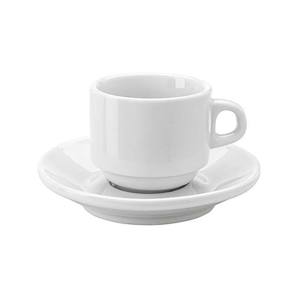 Stackable porcelain cup and saucer 100ml