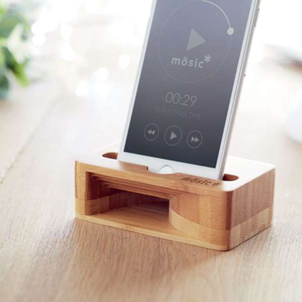 Smartphone stand and amplifier in bamboo