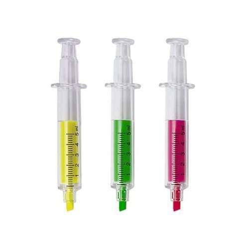 Plastic syringe shaped text marker
