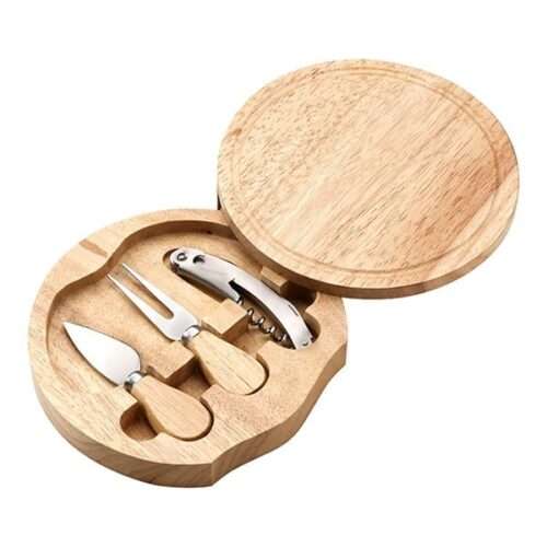 Wooden cheese set with cheese knife and fork