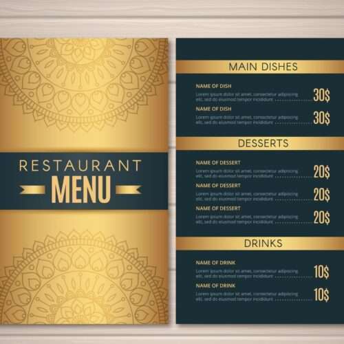 menus front and back printed