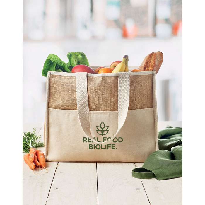 Jute shopping with canvas pocket Promotional Bags