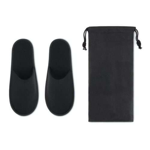 Pair of hotel slippers in a pouch