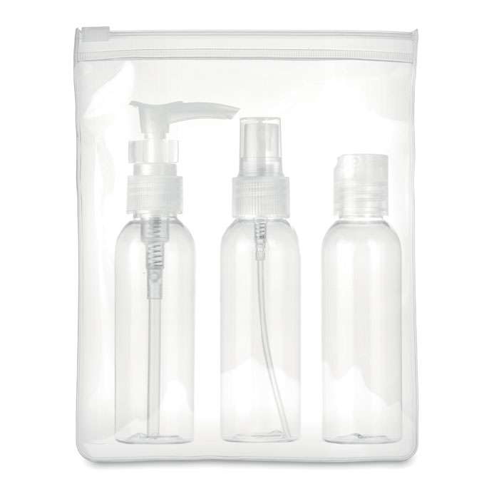 Plane travel pouch with 3 bottles