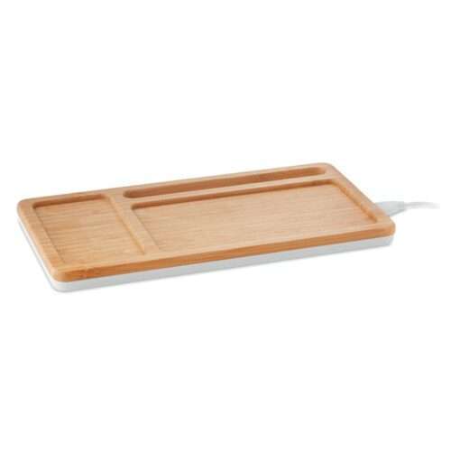 Wireless charger storage box with bamboo top