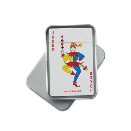 Playing cards in a tin box