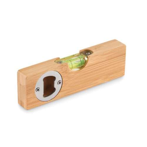Bamboo spirit level with bottle opener